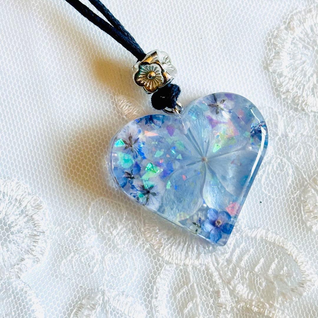 No.2083★ハンドメイド★♡ハート☆紫陽花万華鏡フラワーレジンネックレス