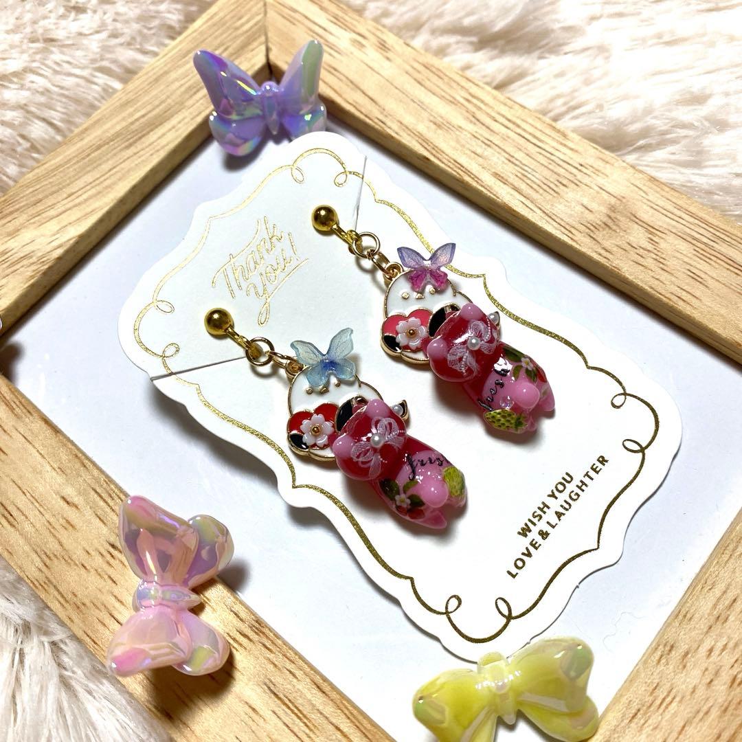 ☆桜ピンク猫ちゃんイヤリング☆Ｈ