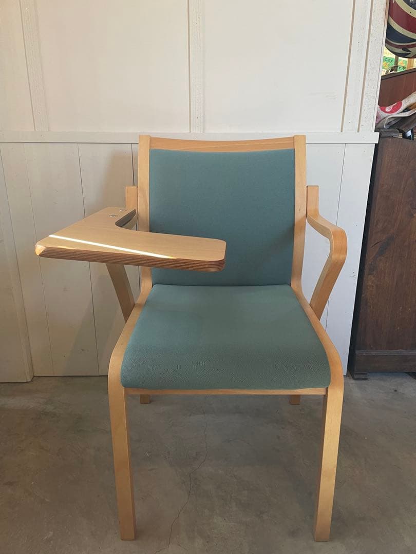 希少！廃盤状態良し　天童木工 机付きチェア Tendo 成形合板 グリーン 椅子