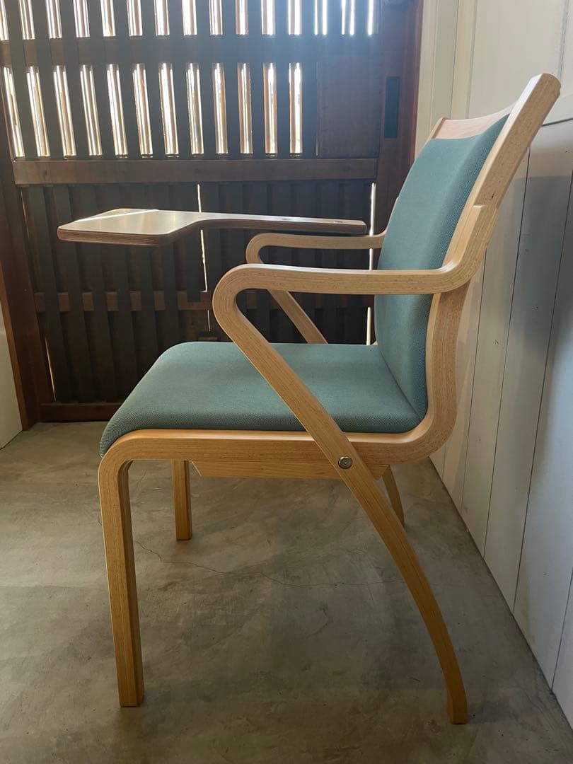 希少！廃盤状態良し　天童木工 机付きチェア Tendo 成形合板 グリーン 椅子