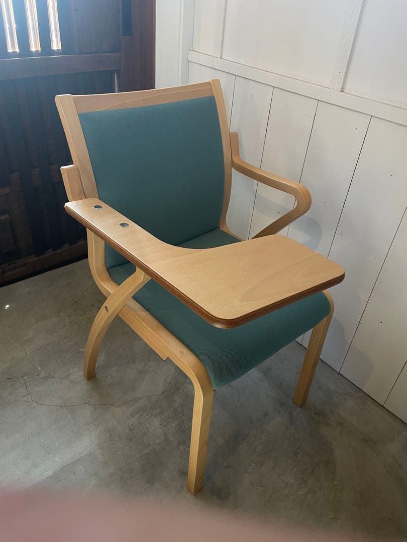 希少！廃盤状態良し　天童木工 机付きチェア Tendo 成形合板 グリーン 椅子
