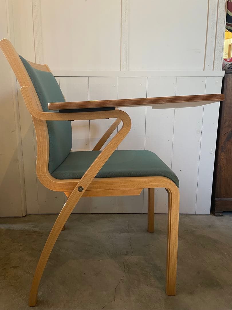 希少！廃盤状態良し　天童木工 机付きチェア Tendo 成形合板 グリーン 椅子