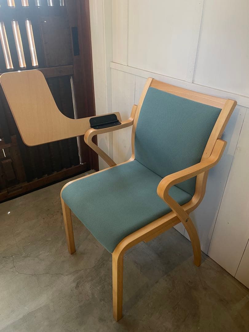 希少！廃盤状態良し　天童木工 机付きチェア Tendo 成形合板 グリーン 椅子