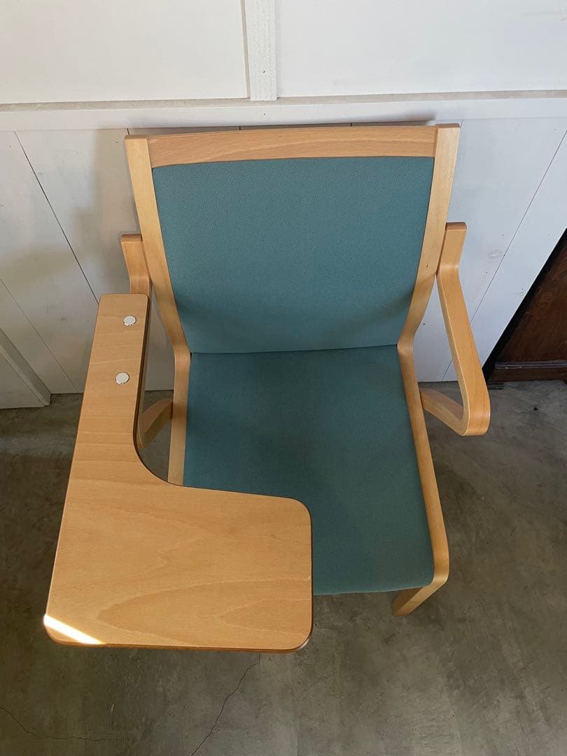 希少！廃盤状態良し　天童木工 机付きチェア Tendo 成形合板 グリーン 椅子