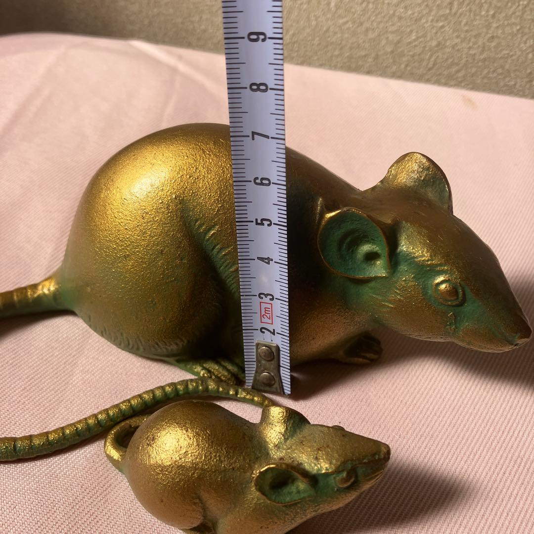 美術鋳物置物 鼠 ネズミ 日展作家 村田宏作　親子2点セット　縁起物 子宝