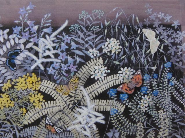 堀文子、【草むら】、希少な額装用画集画、新品高級額 額装付、状態良好