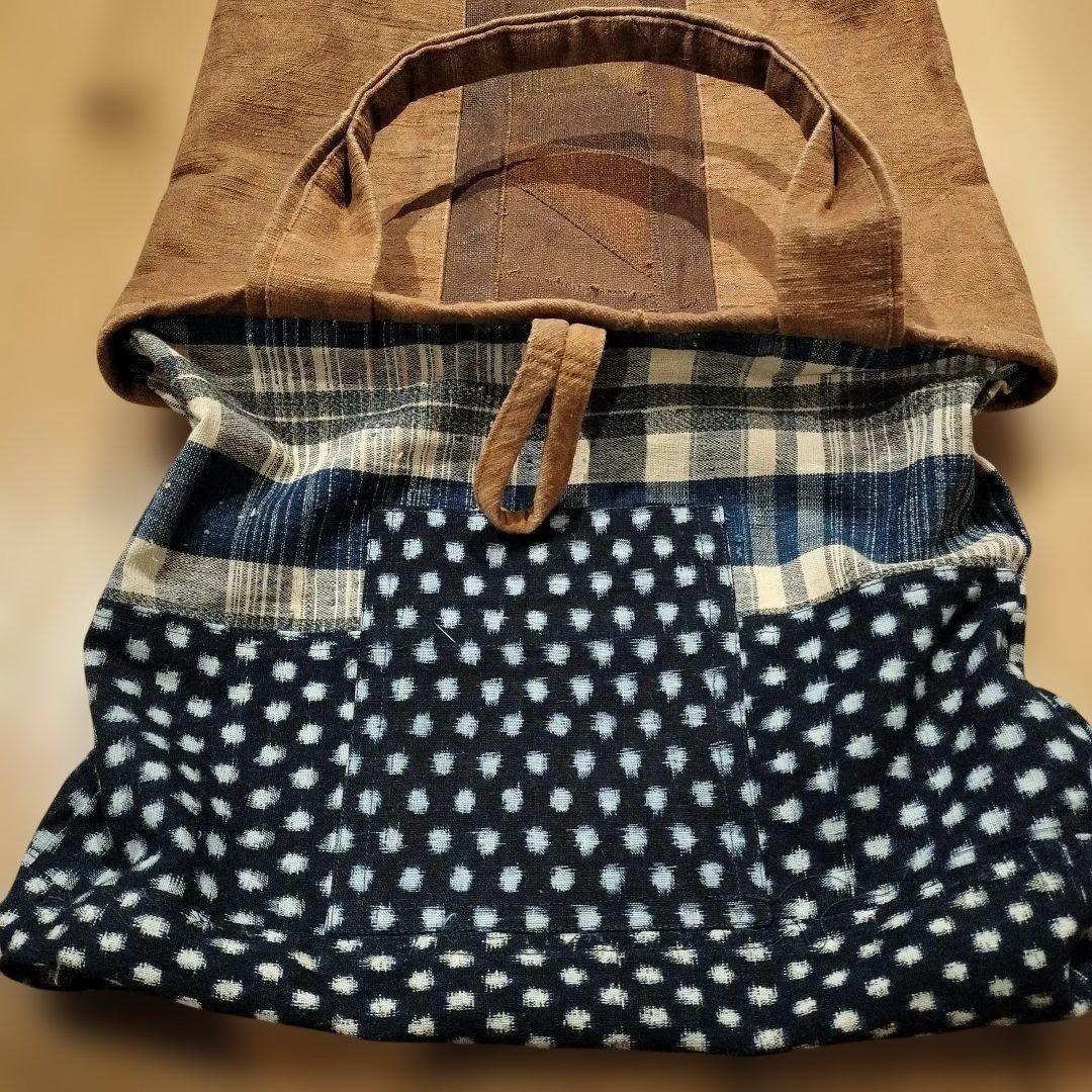 酒袋パッチワーク 柿渋染中型トートバッグ