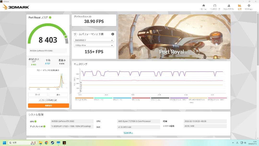 【ほぼ新品】【セットアップ済】ゲーミングPC R7 5700X/RTX5060