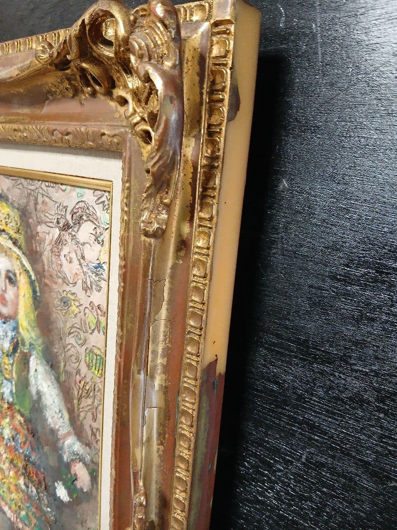 油彩画　人形　F6号『竹中　尚一郞』作者　・額サイズ495×590 ゴールド