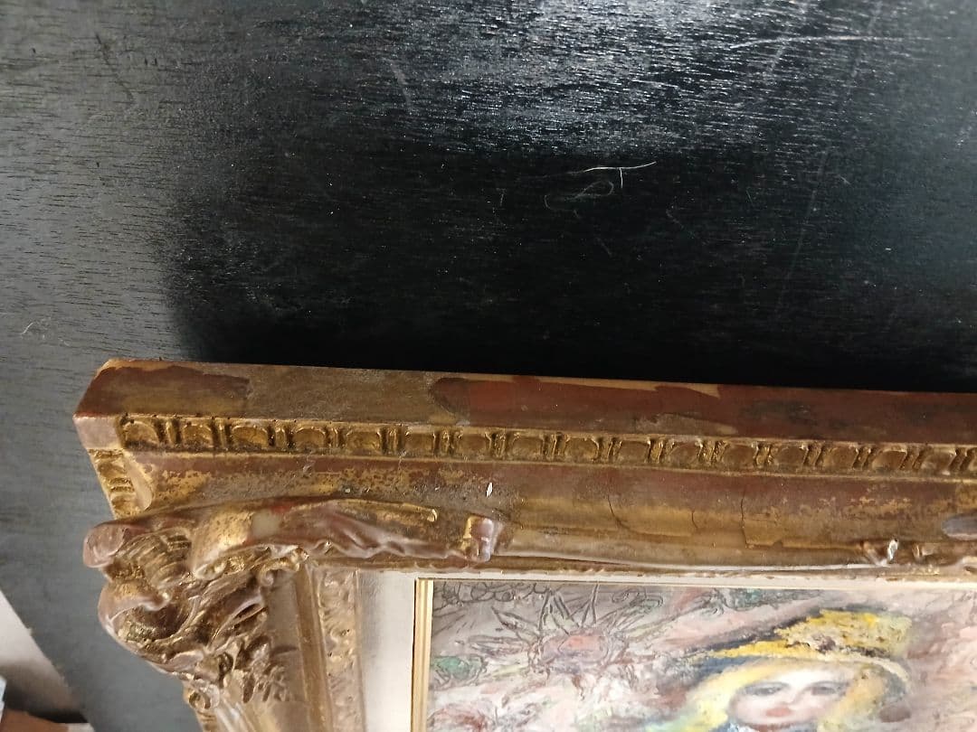 油彩画　人形　F6号『竹中　尚一郞』作者　・額サイズ495×590 ゴールド