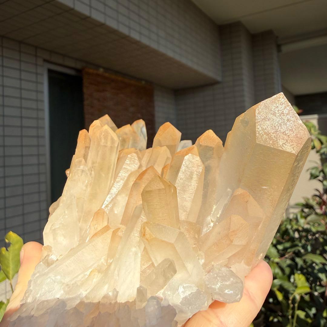 自然色　水晶クラスター　ピンク　オレンジ 748g 水晶　原石　自然石P⑤