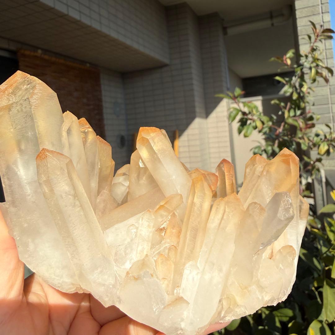 自然色　水晶クラスター　ピンク　オレンジ 748g 水晶　原石　自然石P⑤