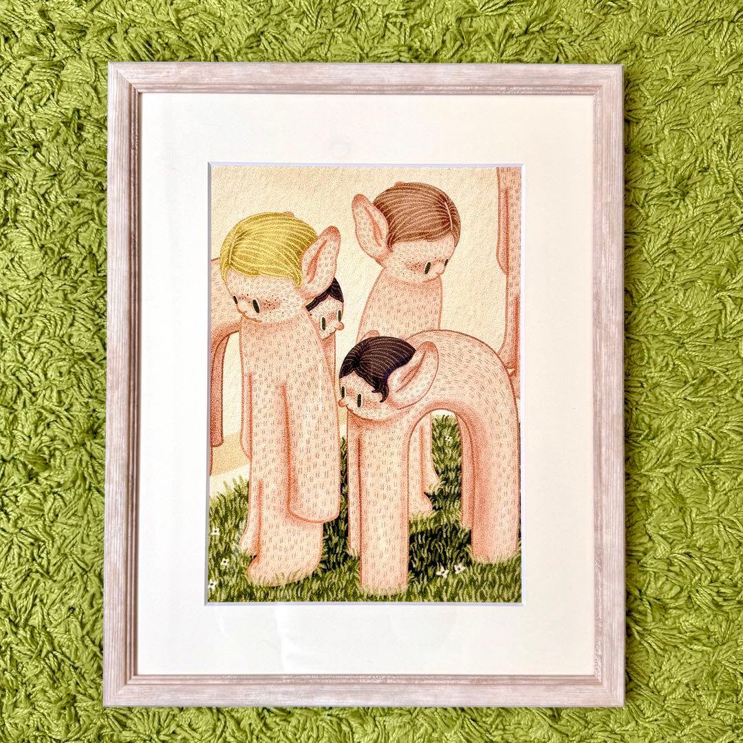 ジークレー版画 サイン入り ●Kaoruko Negishi● 紐付き 額縁あり