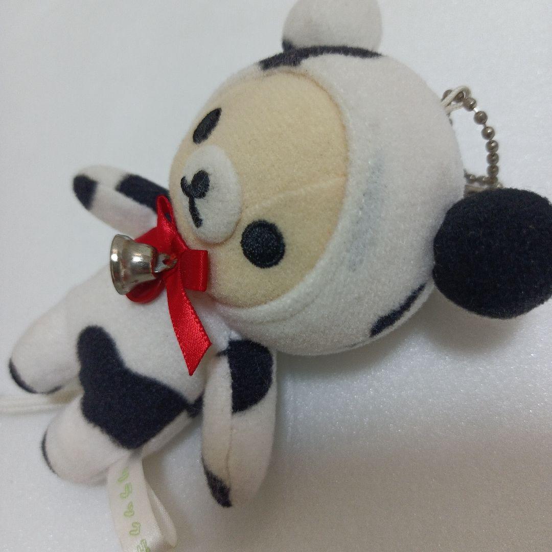 リラックマ　平成レトロ　牛　ぬいぐるみ　鈴 りぼん　牛柄　キーホルダー