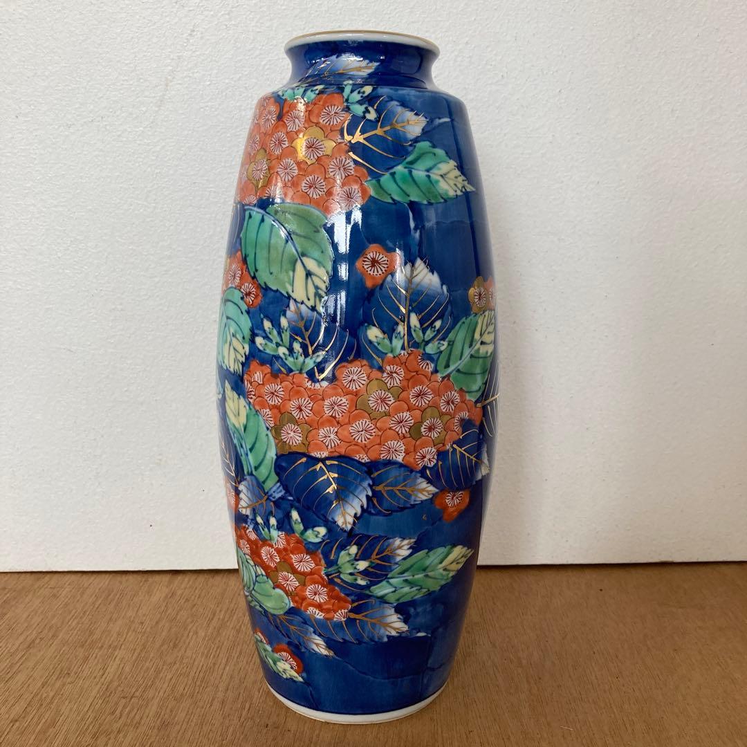 有田焼 花舟作 色絵 金彩 紫陽花図 花瓶 花器 フラワーベース 昭和レトロ