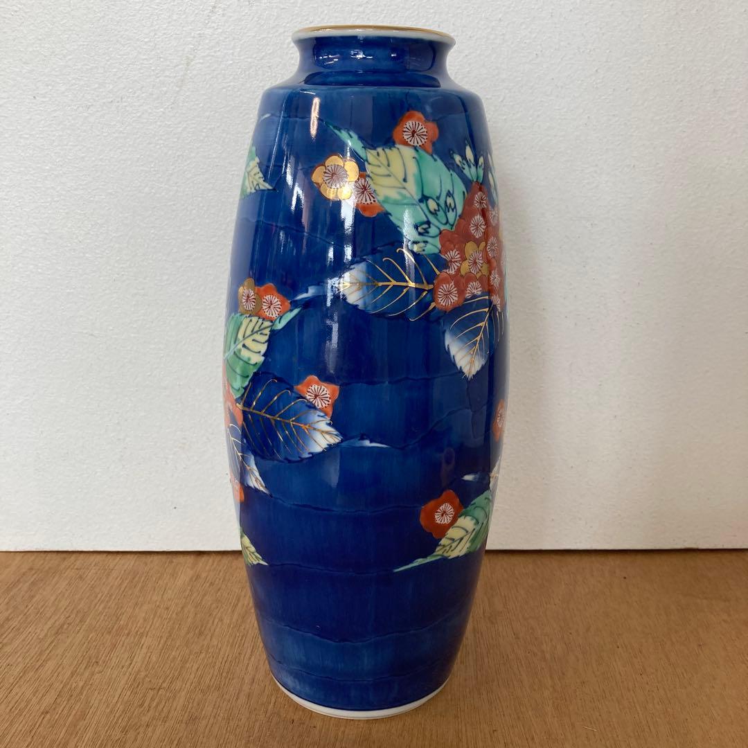 有田焼 花舟作 色絵 金彩 紫陽花図 花瓶 花器 フラワーベース 昭和レトロ