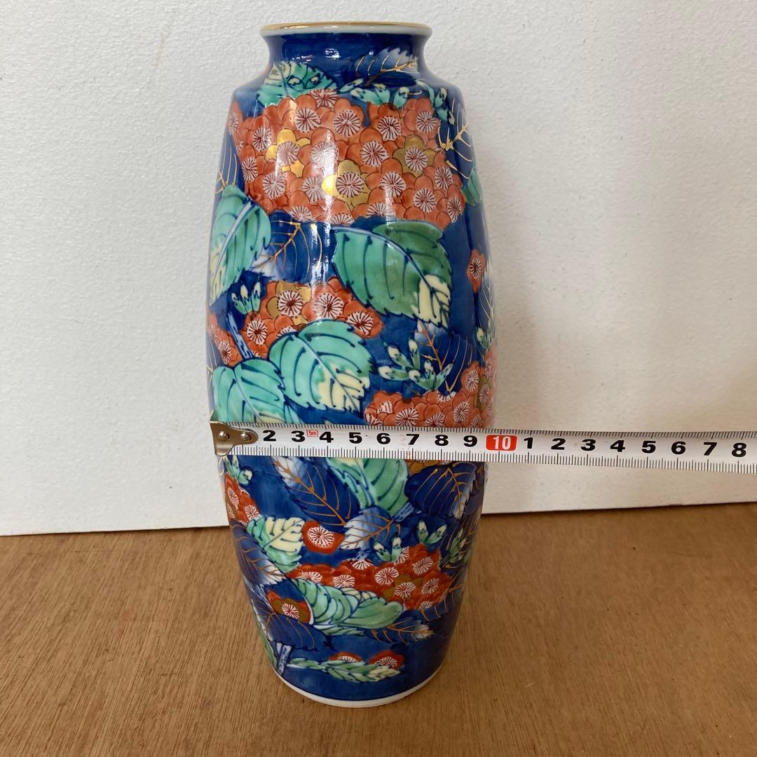 有田焼 花舟作 色絵 金彩 紫陽花図 花瓶 花器 フラワーベース 昭和レトロ