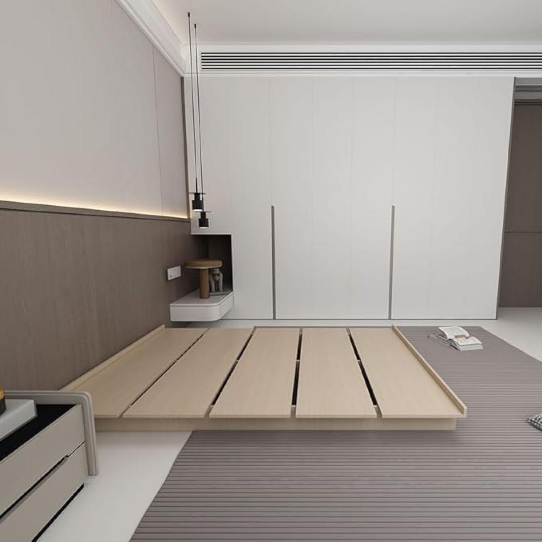 ステージ風　ベッドフレーム　耐荷重約300kg 木の色　シングル