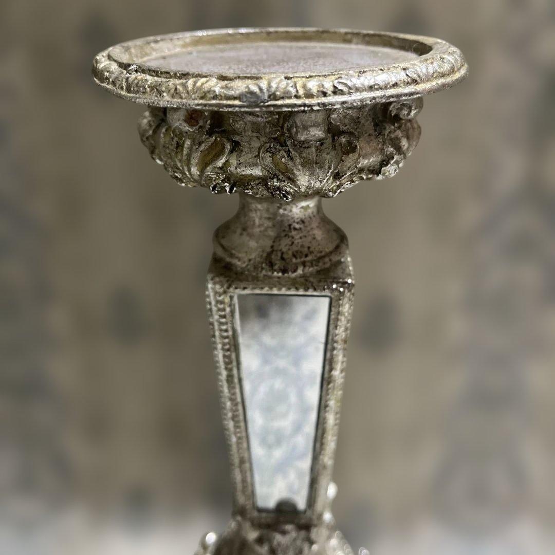 アンティーク調 キャンドルスタンド（燭台）シルバー 鏡付き オブジェ インテリア