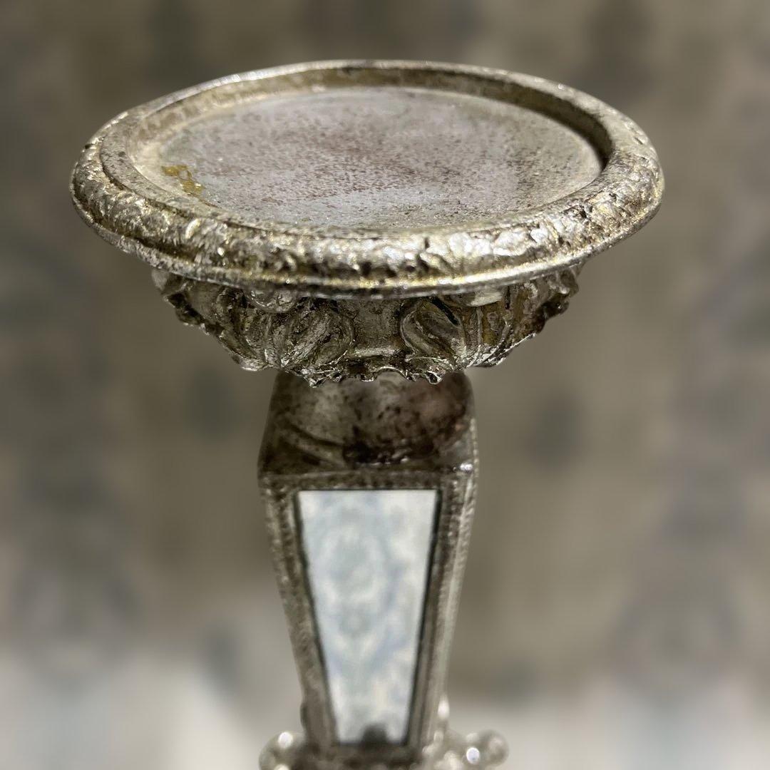 アンティーク調 キャンドルスタンド（燭台）シルバー 鏡付き オブジェ インテリア