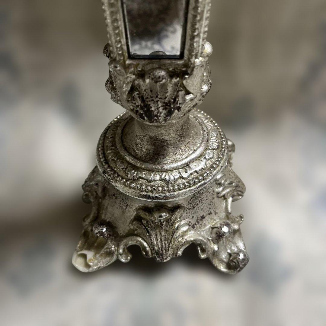 アンティーク調 キャンドルスタンド（燭台）シルバー 鏡付き オブジェ インテリア