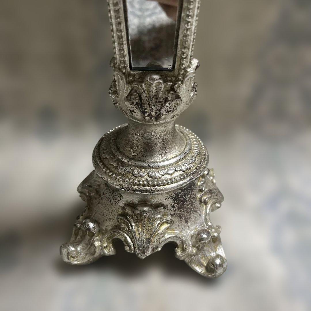 アンティーク調 キャンドルスタンド（燭台）シルバー 鏡付き オブジェ インテリア