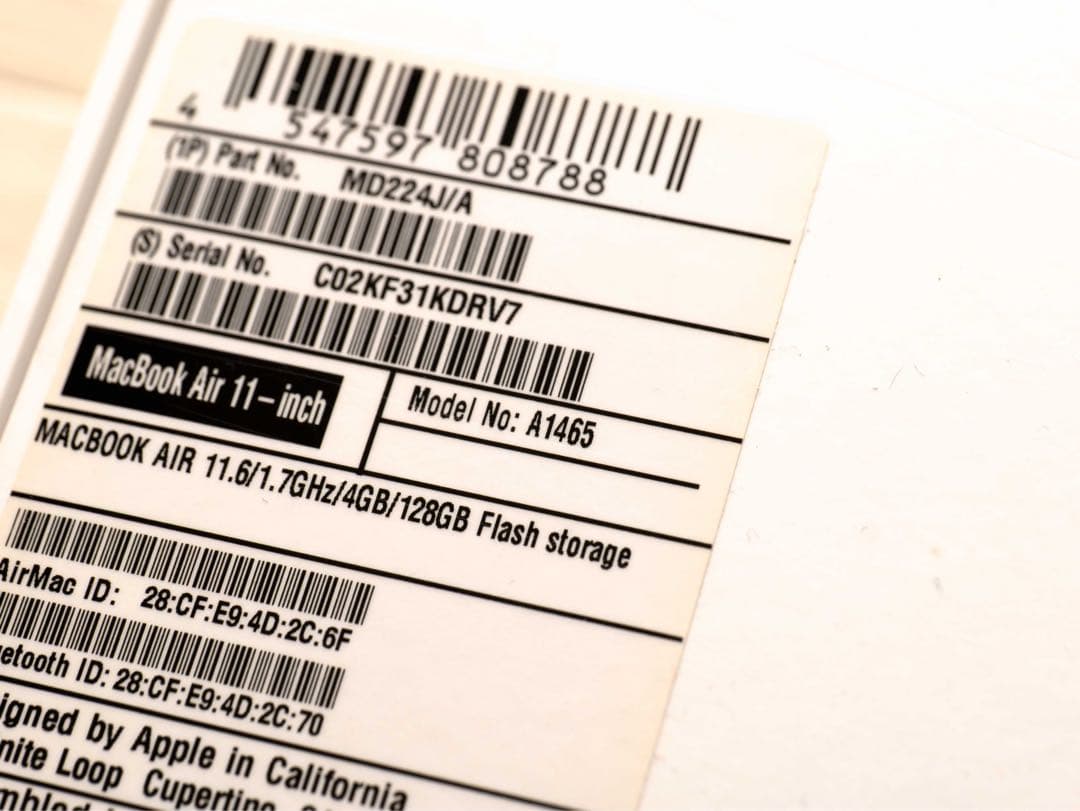 MacBook本体 MacBookAir11 a1465 SSD256GB 4GB i5