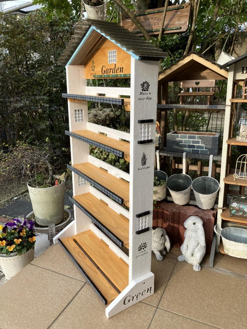 No38 Luckii 三角お屋根多肉植物棚　garden　white5段