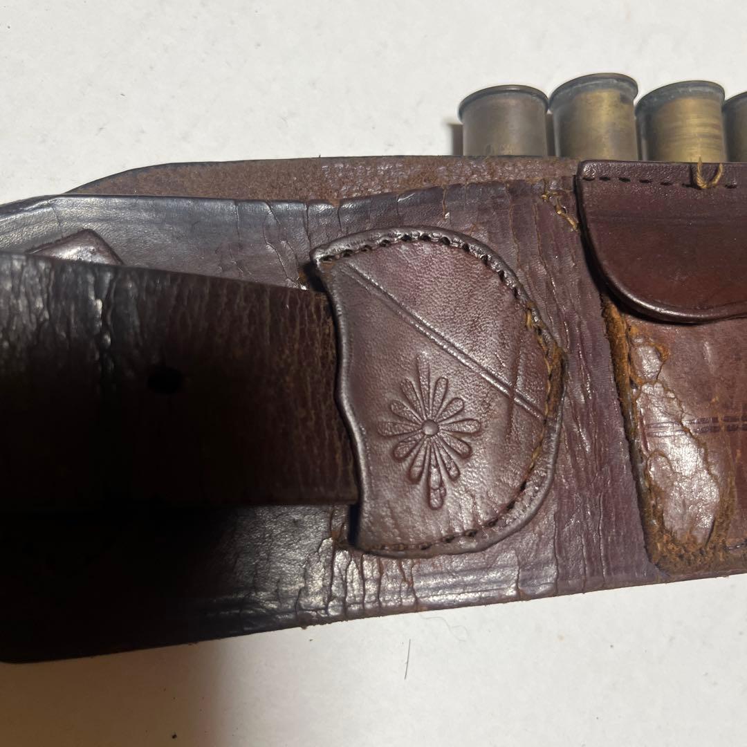 レザー銃弾ベルト　ブラウン フリンジ　ヴィンテージ骨董品