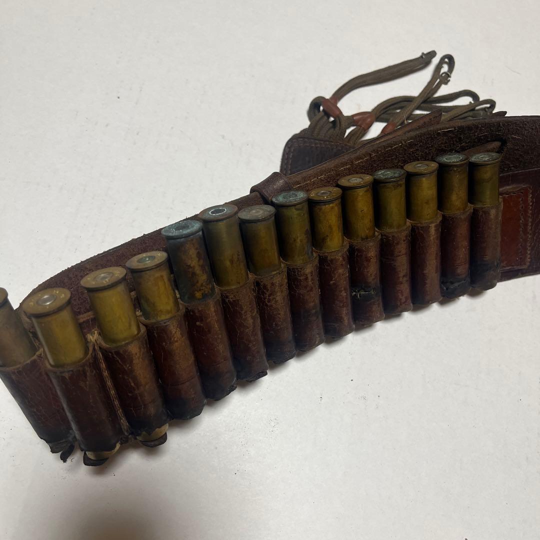 レザー銃弾ベルト　ブラウン フリンジ　ヴィンテージ骨董品