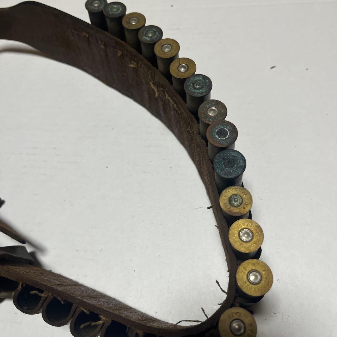 レザー銃弾ベルト　ブラウン フリンジ　ヴィンテージ骨董品