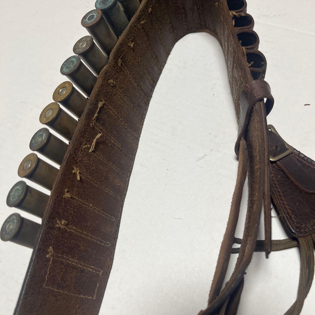 レザー銃弾ベルト　ブラウン フリンジ　ヴィンテージ骨董品