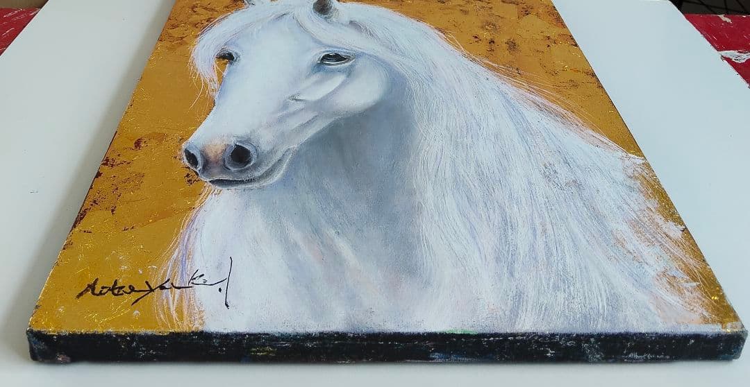 箔飾油絵　天光の駿　洋画家 池畠 史幸 新作.真筆画