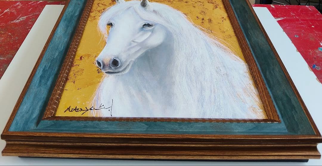 箔飾油絵　天光の駿　洋画家 池畠 史幸 新作.真筆画