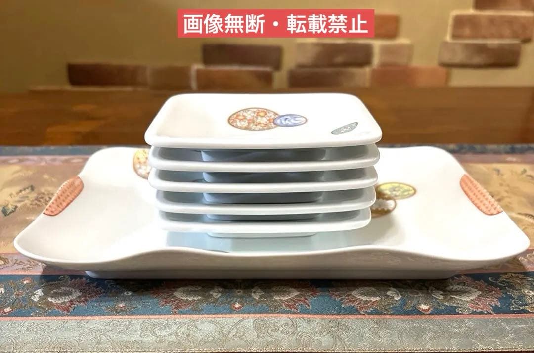 ❤️専用✨有田焼＊深川製磁　金彩丸紋寿赤絵　角盛皿・銘々皿５揃