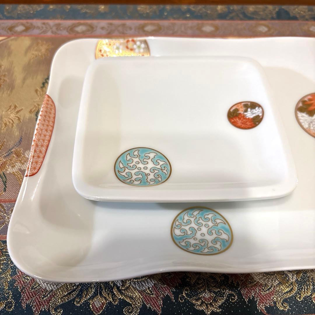 ❤️専用✨有田焼＊深川製磁　金彩丸紋寿赤絵　角盛皿・銘々皿５揃