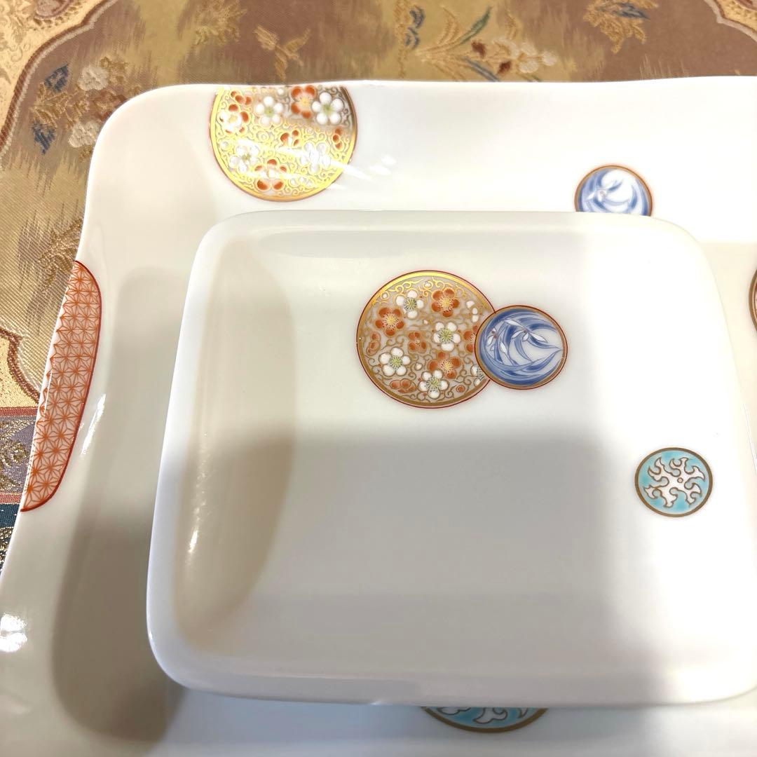 ❤️専用✨有田焼＊深川製磁　金彩丸紋寿赤絵　角盛皿・銘々皿５揃