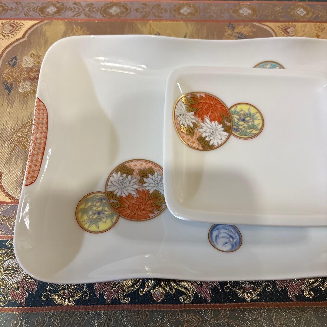 ❤️専用✨有田焼＊深川製磁　金彩丸紋寿赤絵　角盛皿・銘々皿５揃