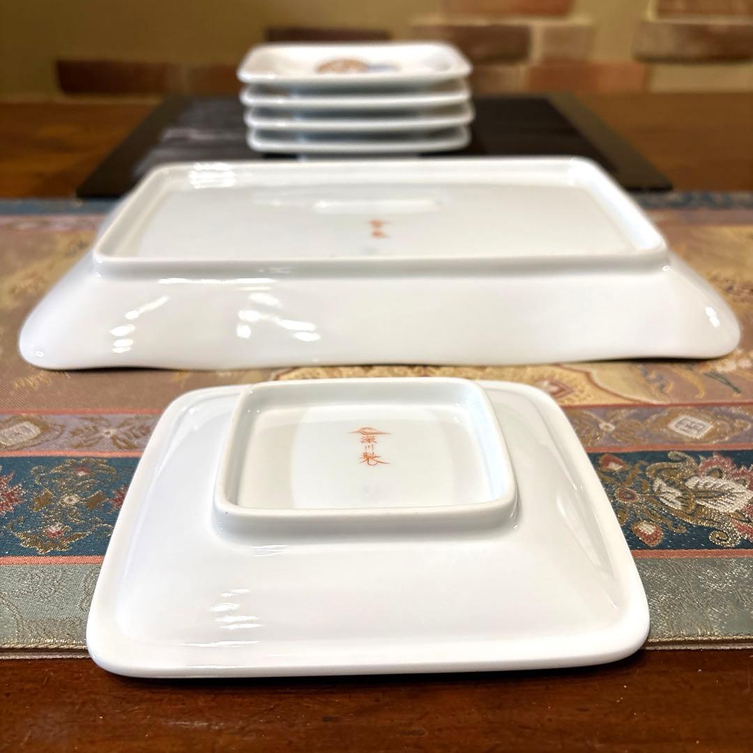 ❤️専用✨有田焼＊深川製磁　金彩丸紋寿赤絵　角盛皿・銘々皿５揃