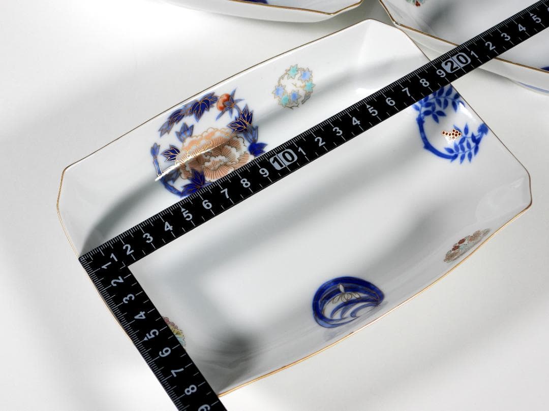 深川製磁 染錦花丸紋 長角皿　刺身皿5枚