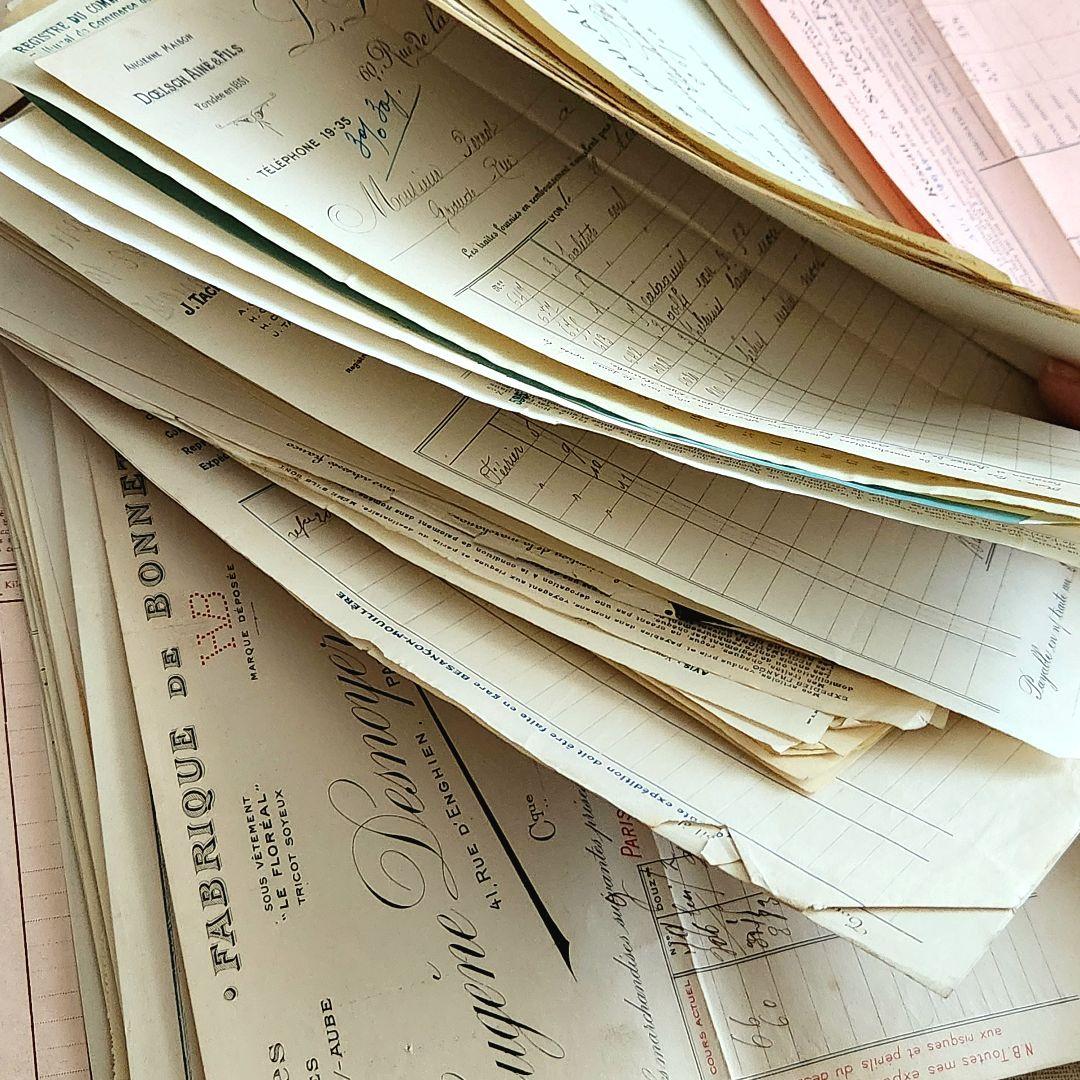 ヴィンテージ紙もの＊蚤の市＊1900年初頭～フランスの領収書など書類100枚①