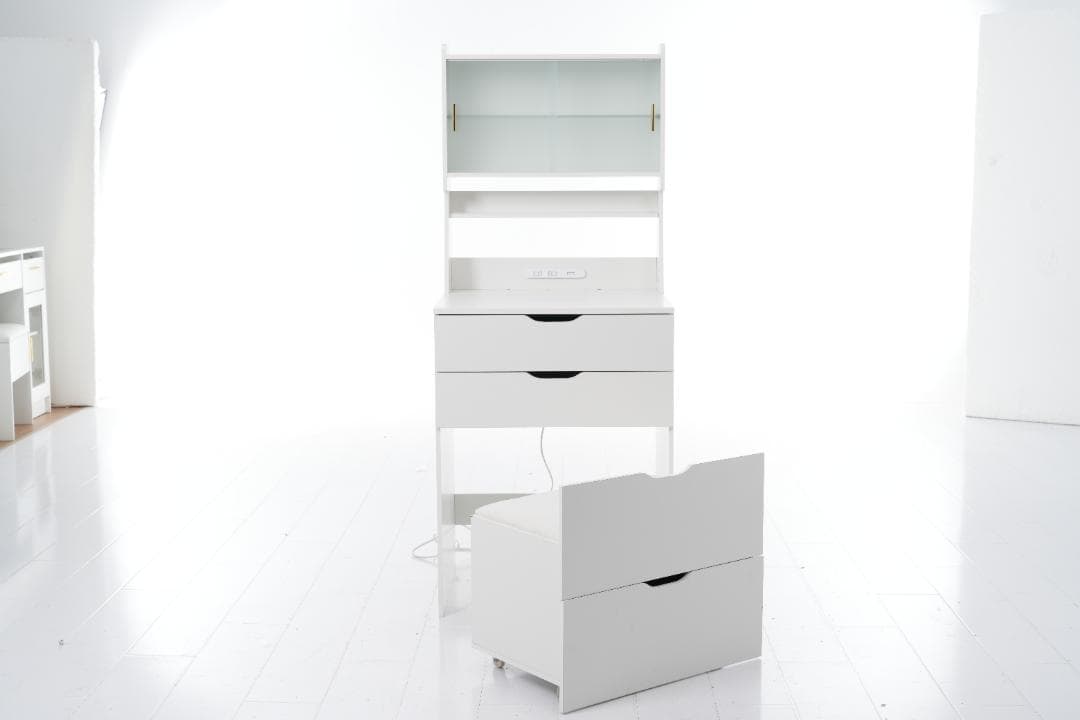 LED 無段階調光ミラー 2WAY 天板 大容量収納 コンセント付き ドレッサー