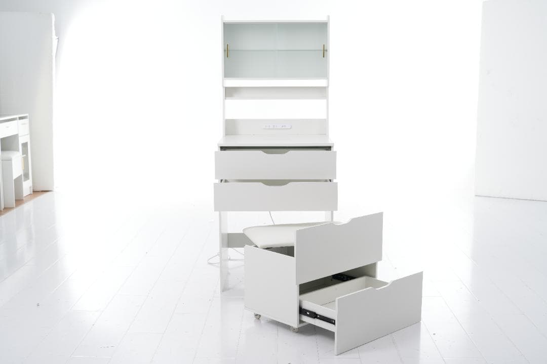 LED 無段階調光ミラー 2WAY 天板 大容量収納 コンセント付き ドレッサー