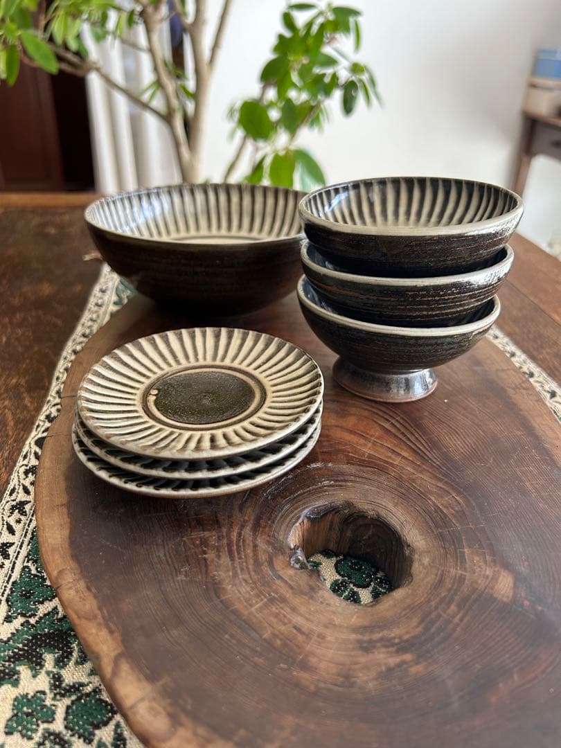 小石原焼 小石原焼き 飛び鉋　７点セット　刷毛目 鬼丸豊喜窯 小石原ポタリー