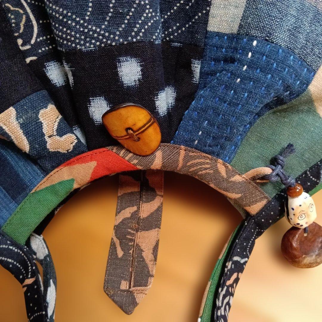 古布　グラニーバッグ　鶴寿　藍染型染　ハンドメイド　柿渋染め