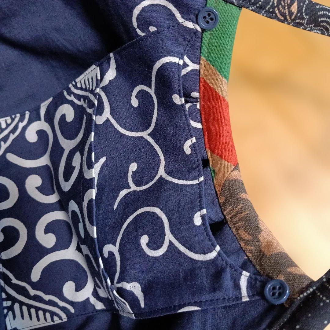 古布　グラニーバッグ　鶴寿　藍染型染　ハンドメイド　柿渋染め