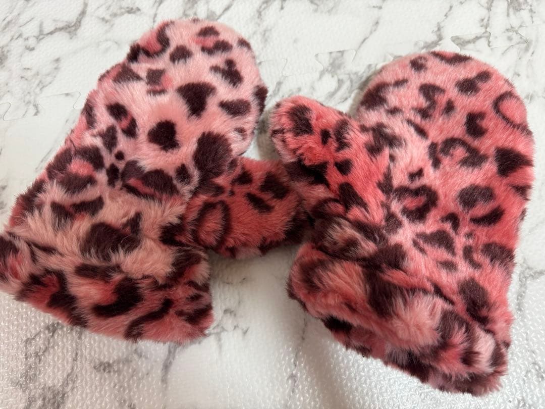 ディズニー　ミニー　旧ピンクヒョウ柄ファンキャップ　ミトン