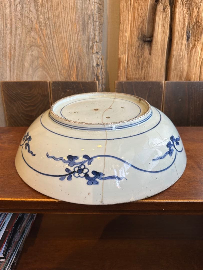 古伊万里　魚紋様　染付　大皿　江戸時代中期　有田焼き