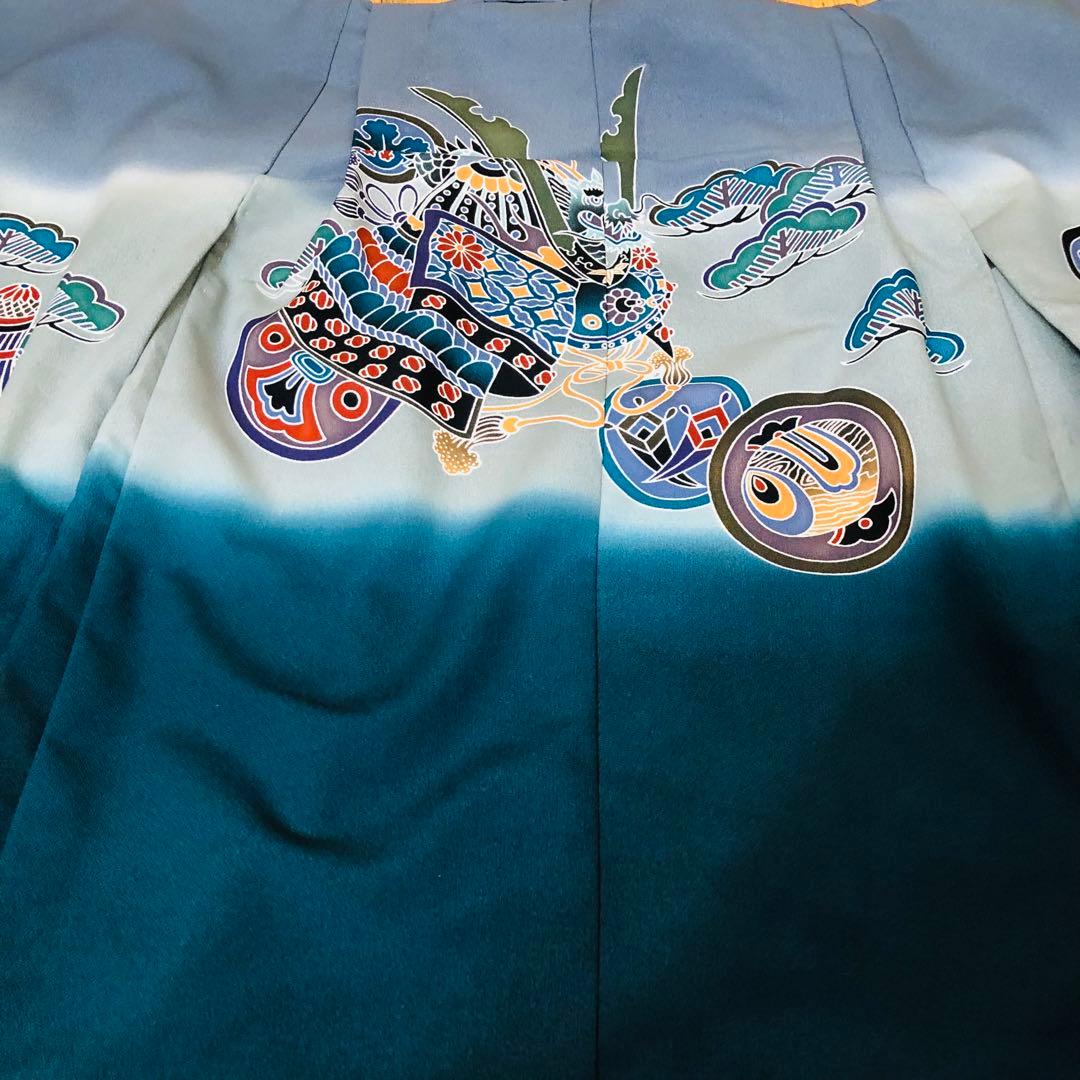 七五三５歳完全フルセット‼️豪華Blue grey兜鷹金彩‼️袴縞スタイルアップ人気