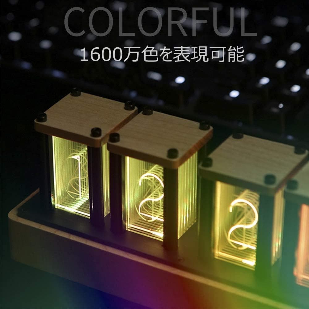 ニキシー管 風置き時計 レトロ 木製 LED デジタル時計 インテリア B